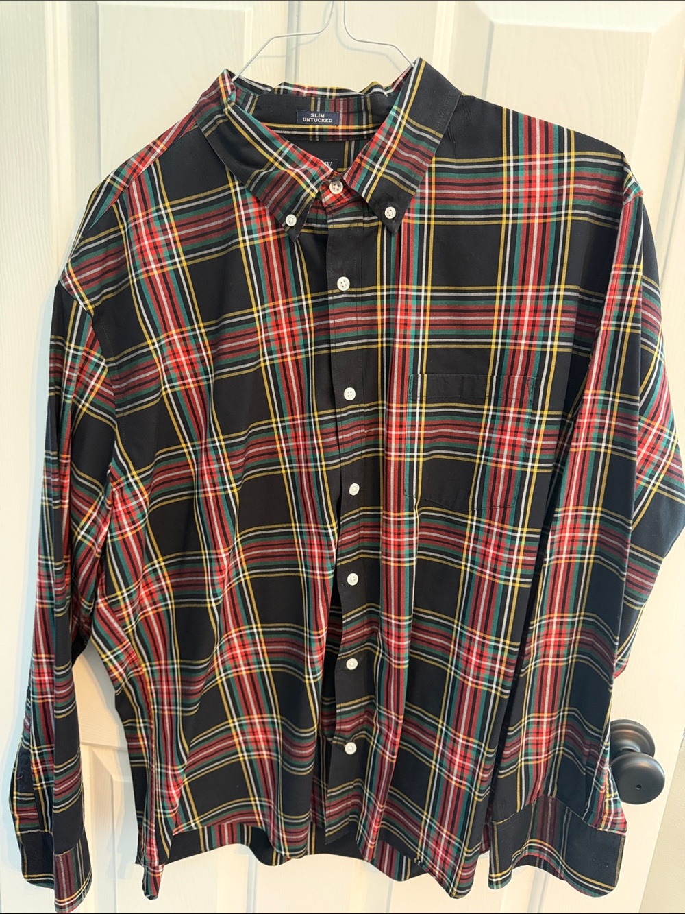 J. Crew Black Plaid Button-Down Shirt with Red & Yellow Stripes